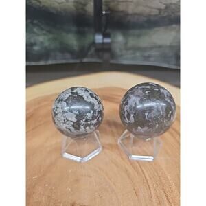1 Pair Natural Black Flower of Fog Jasper Quartz Crystal Sphere W/stands 40mm